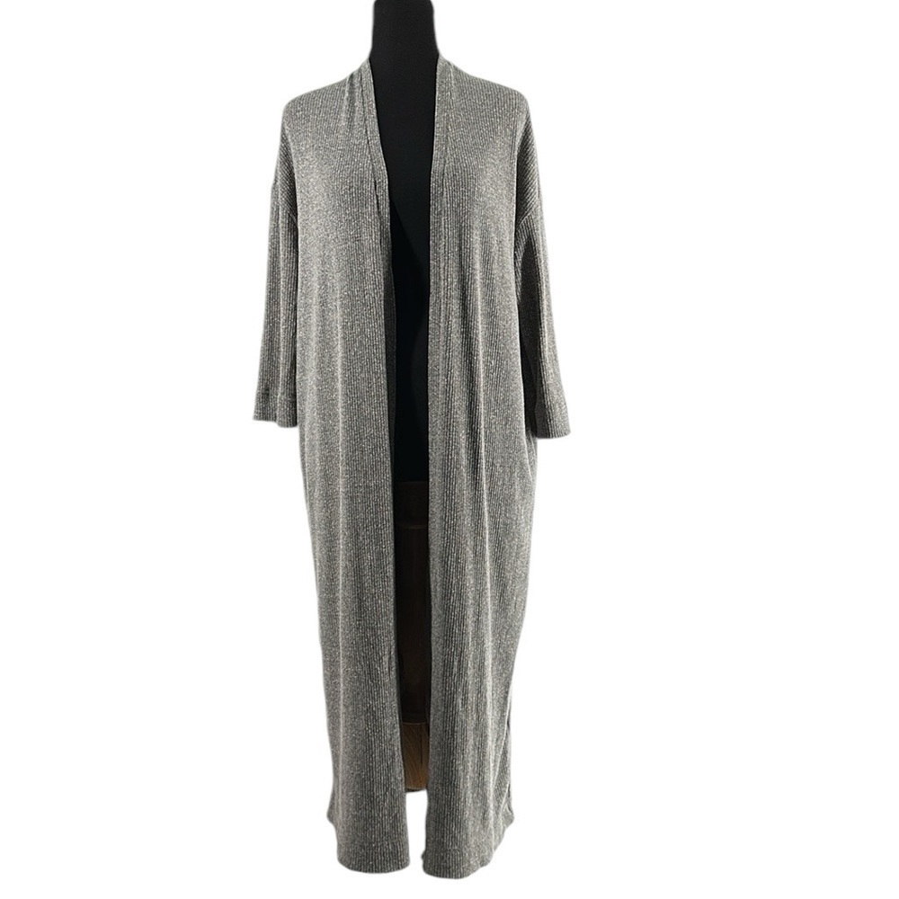 Oak + Fort duster ribbed long cardigan grey open cardigan light weight sz sm